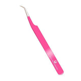 pink angled eyelash extension tweezer